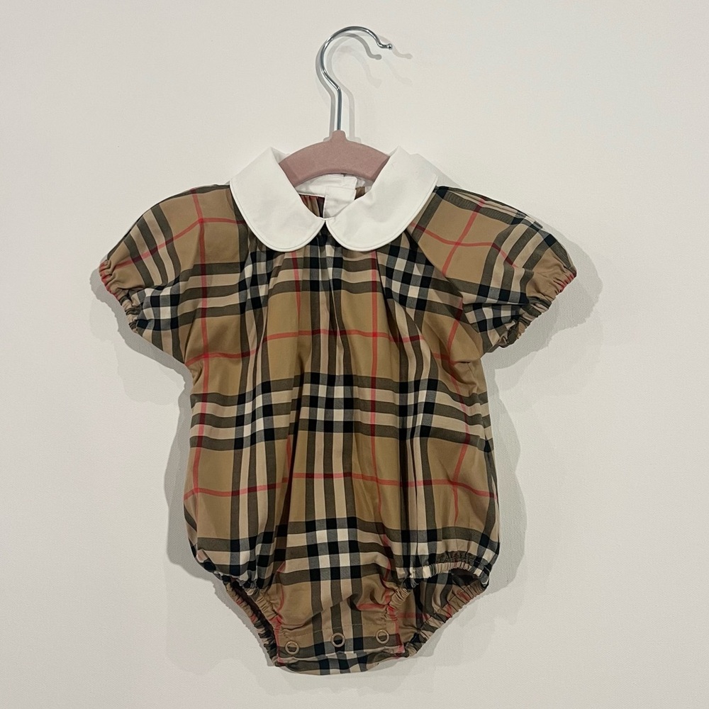 (Newborn) Burberry Girl's Odessa Check-Print Bubble Romper
